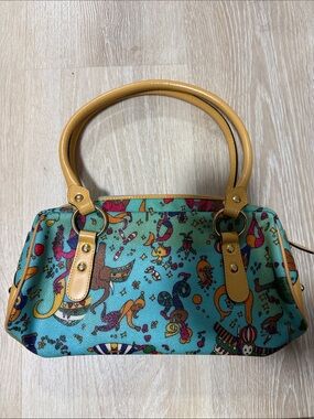 Piero Guidi Turquoise Mermaid-Print Shoulder Bag with Mustard Handles